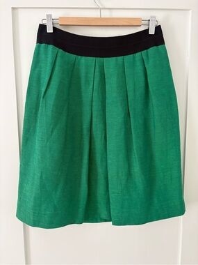Lida Baday Green Linen Skirt Size 6 | Made in Canada | Designer Minimalist